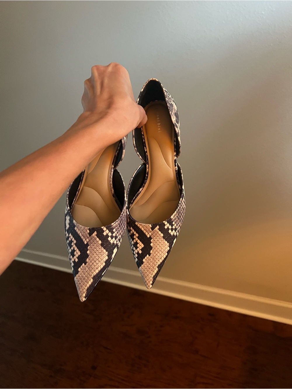Gianni Bini Snake-Print Pointed D'Orsay kitten heels- Black & Cream